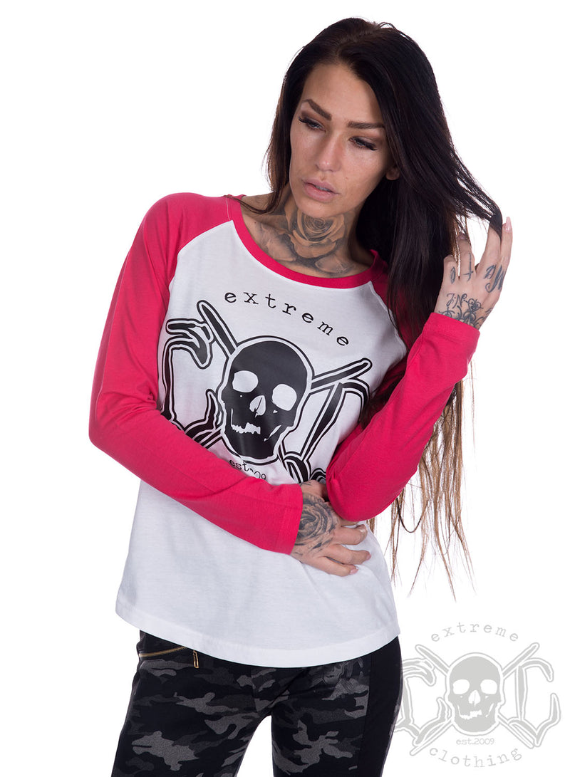 eXc - Skull Raglan, Wht/Pink