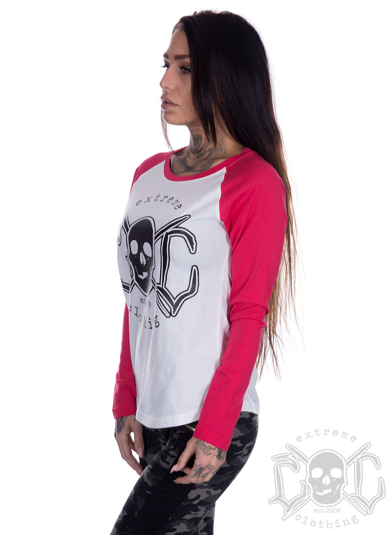 eXc - Skull Raglan, Wht/Pink