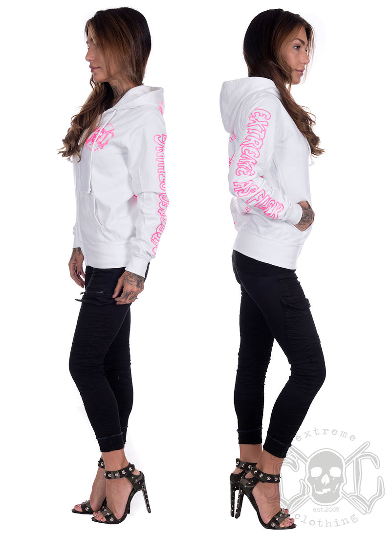 eXc - E A F Zip Logo Hoodie, White n Pink