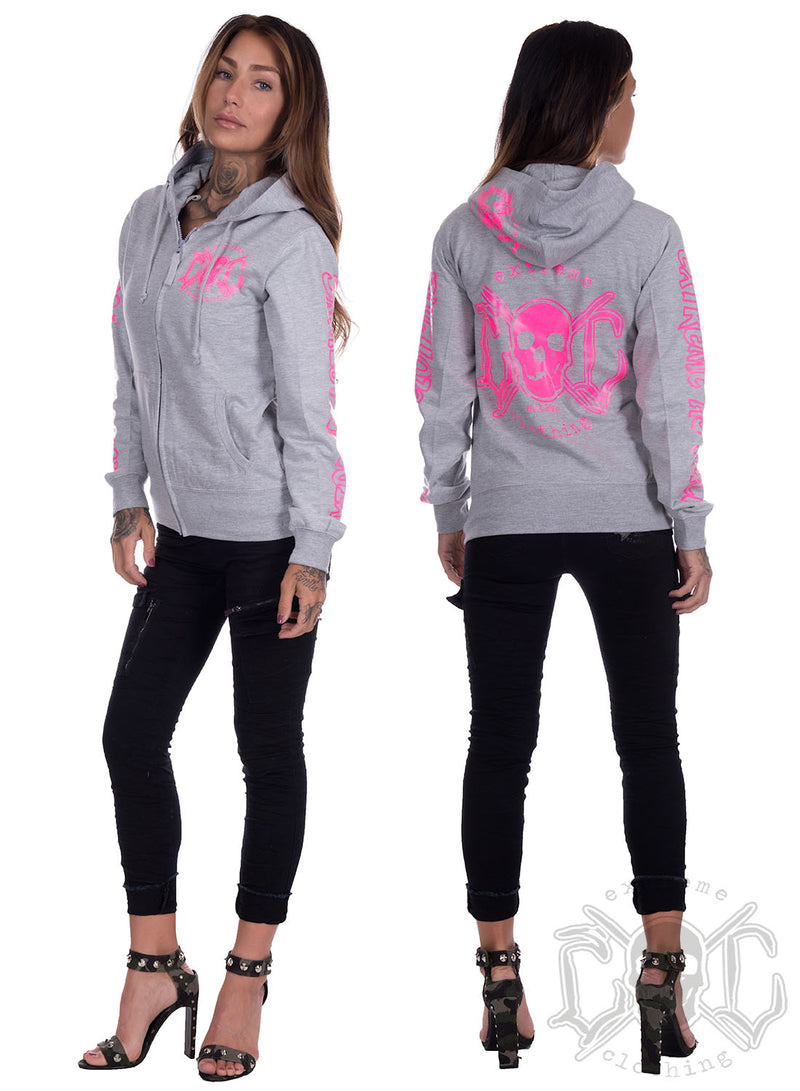 eXc - E A F Zip Logo Hoodie, Grey n Pink