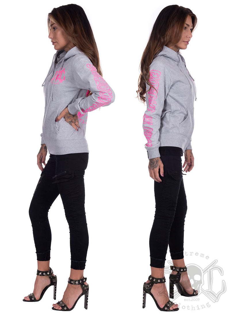 eXc - E A F Zip Logo Hoodie, Grey n Pink