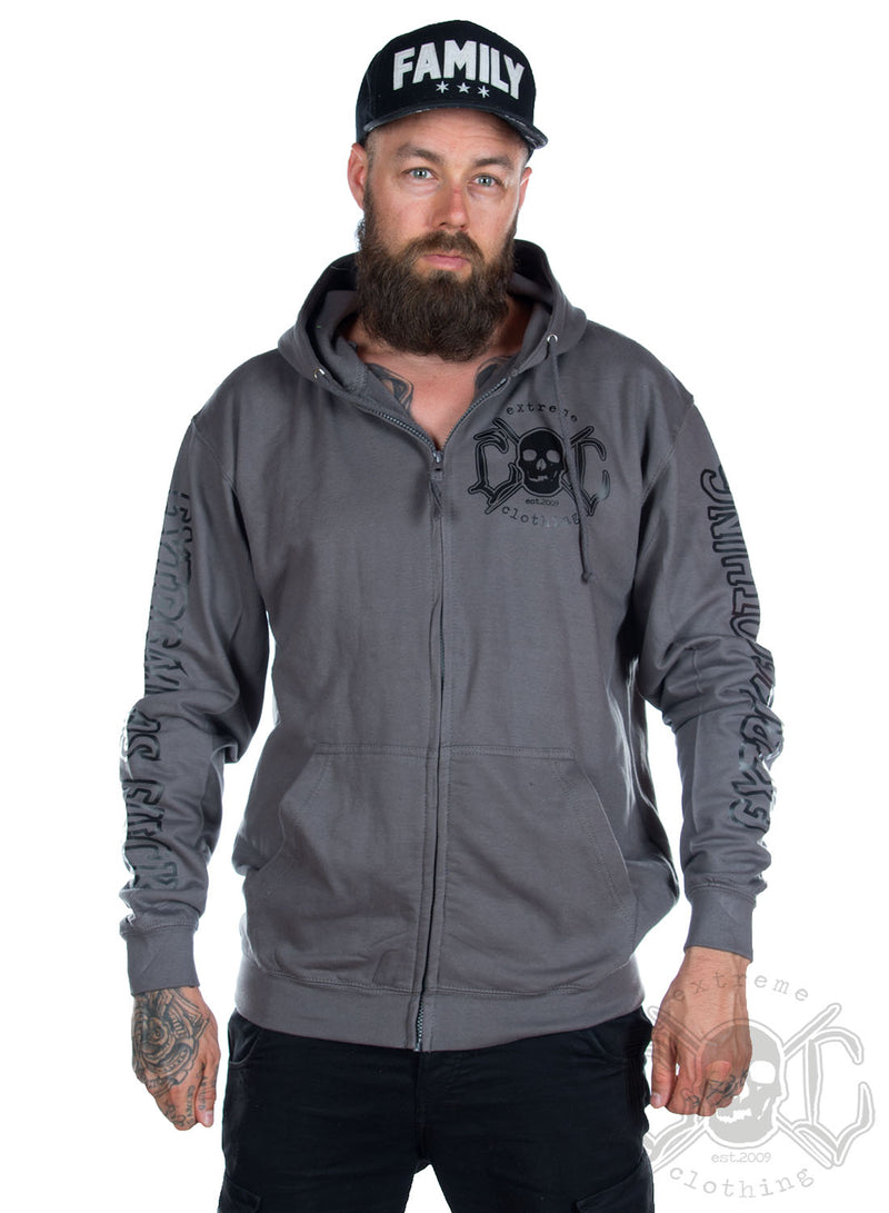 eXc E A F Men Zip Hoodie, Grey/Black