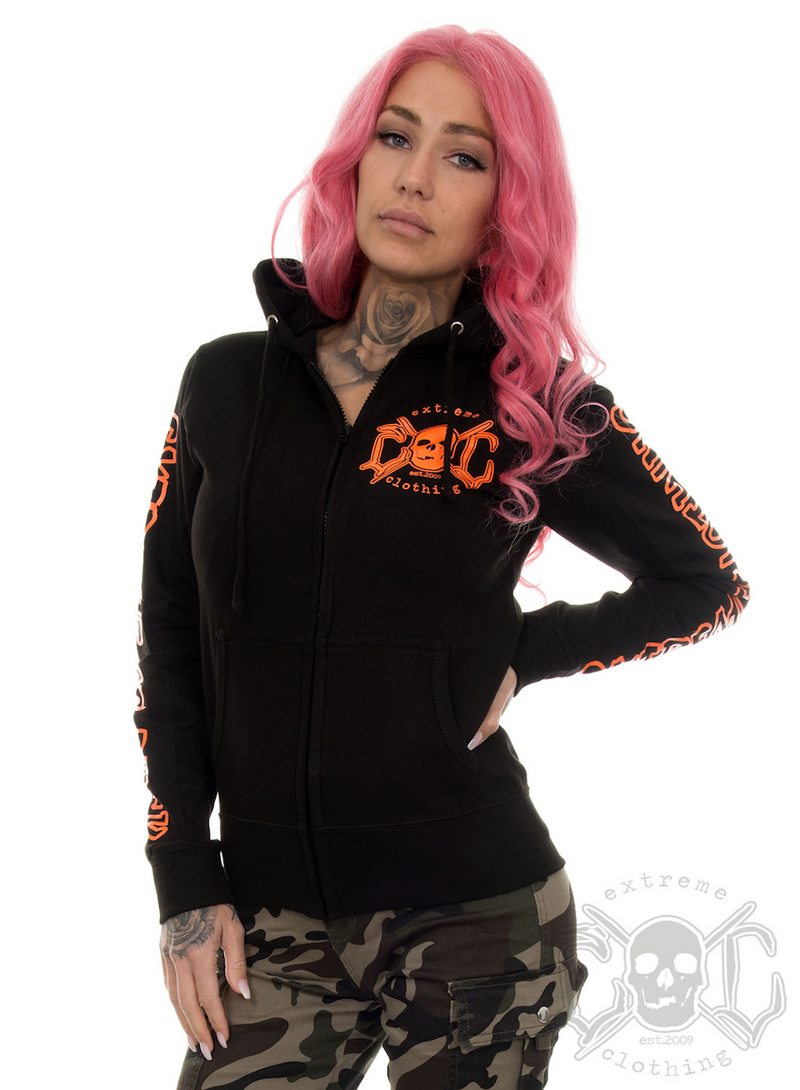 eXc - E A F Girls  Zip Logo Hoodie, Black n Orange