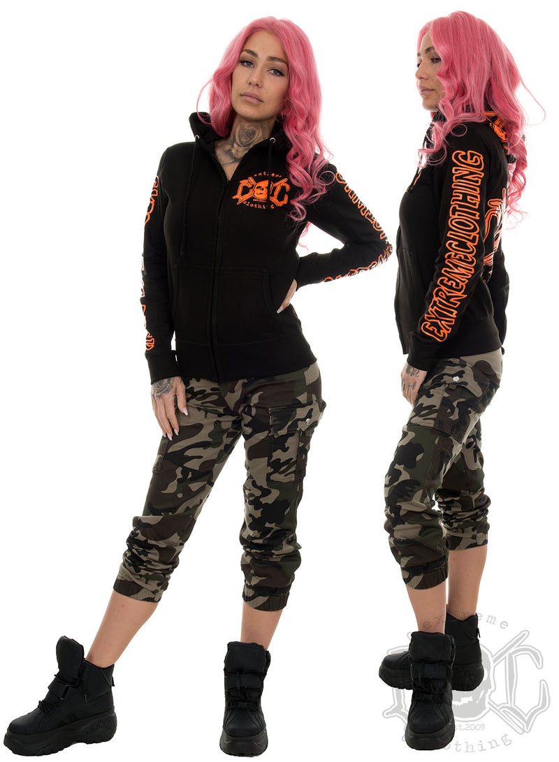 eXc - E A F Girls  Zip Logo Hoodie, Black n Orange