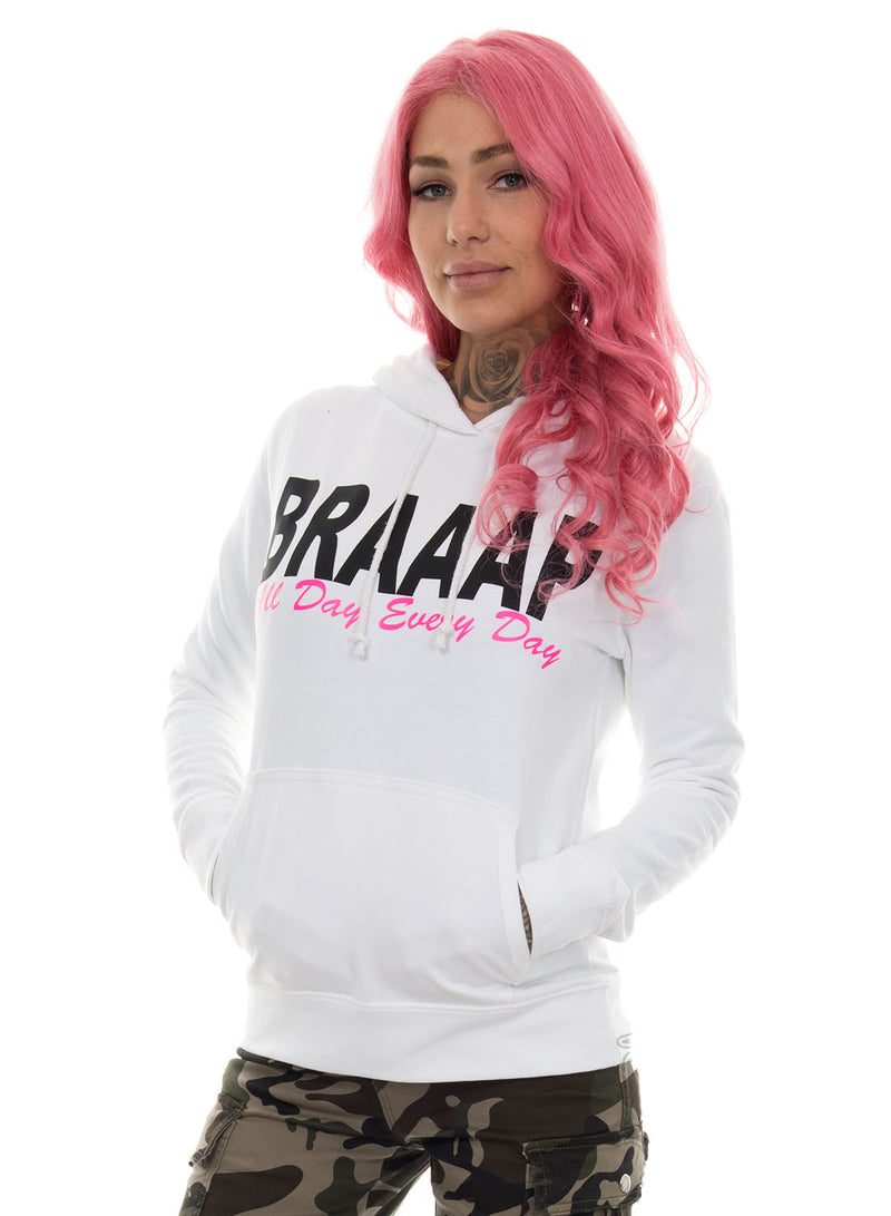 eXc - Braaap All Day Every Day Hoodie, White, Black N Pink