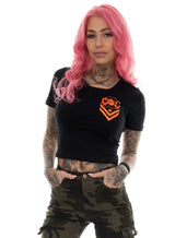 eXc - New Skull Logo Cropped Tee, Black N Orange