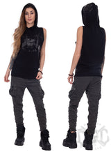 eXc - Sleeveless Unisex Muscle Hoodie, Black on Black