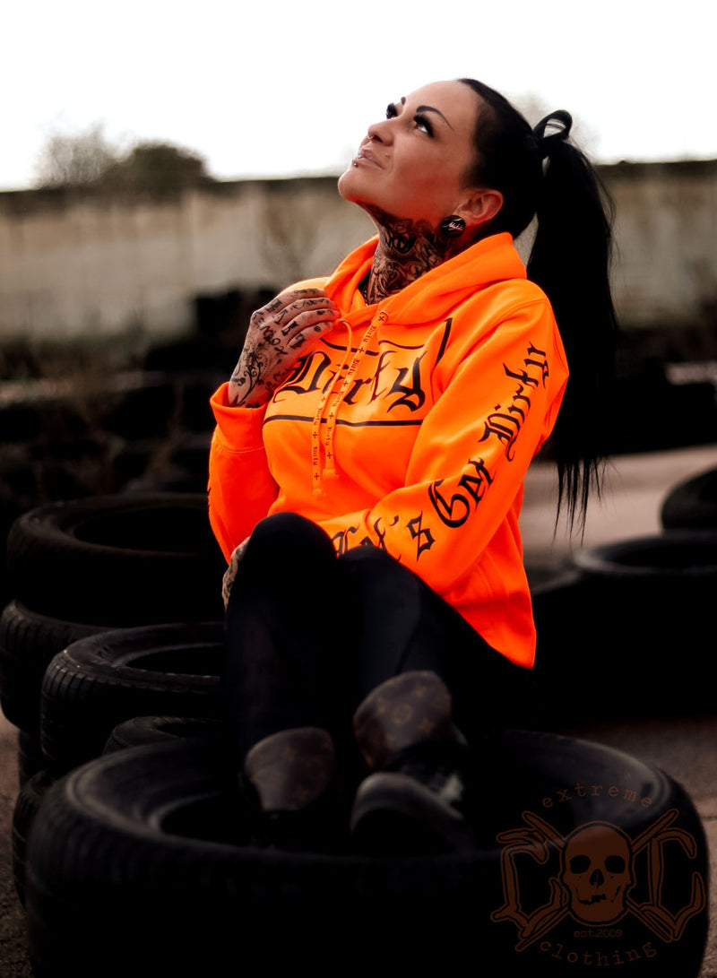 Dirty Unisex Hoodie, Neon Orange