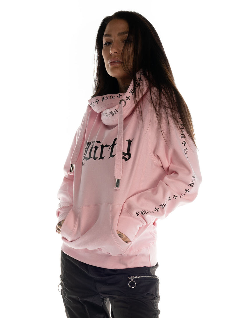 Cross Neck Hoodie, Pink