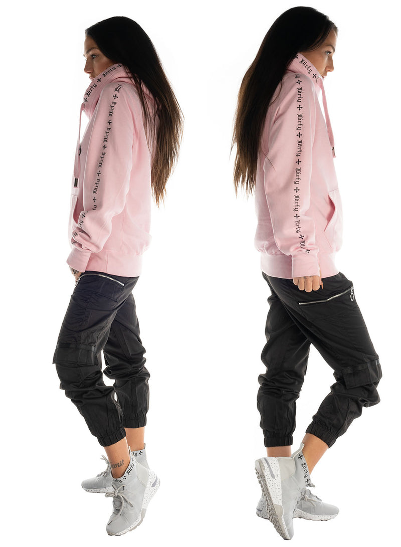 Cross Neck Hoodie, Pink