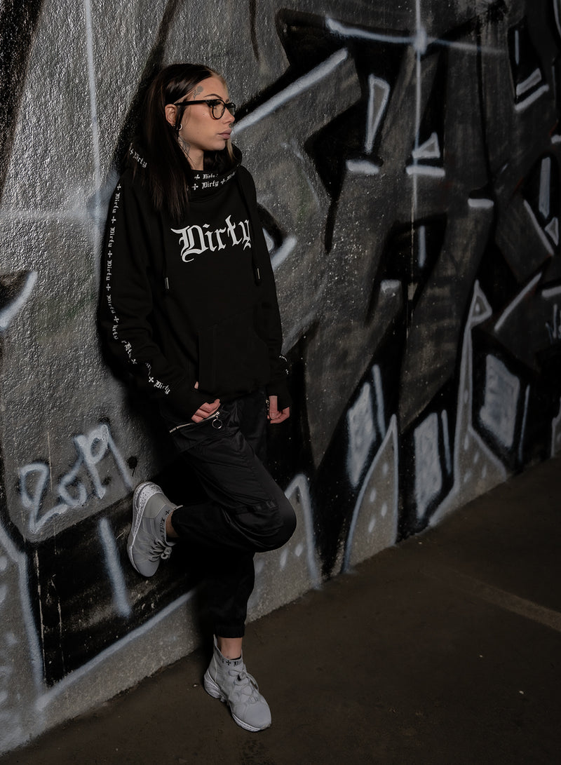 BF Cross Neck Hoodie, Black