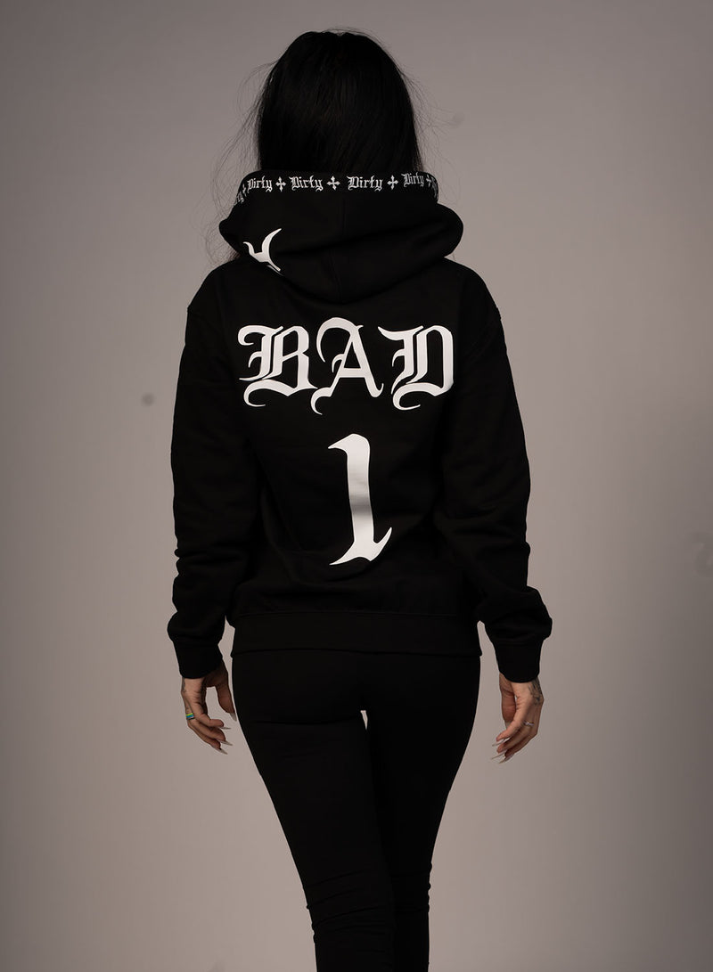 Bad 1 BF Zip Hoodie, Black N White